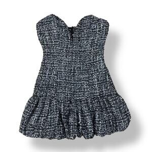 Do + Be Tweed Indie Strapless Deep V-Neck Ruffle Mini Dress Size Small Cocktail